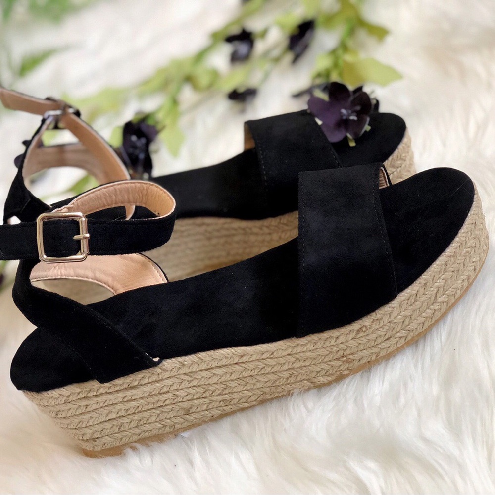 (LAST PAIR) Black Wedge Espadrille Sandals - Picture 4 of 6